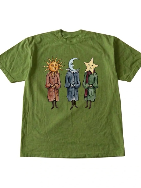 Gildan Tops - Gildan Green Graphic Tee Sun Moon Star Illustration